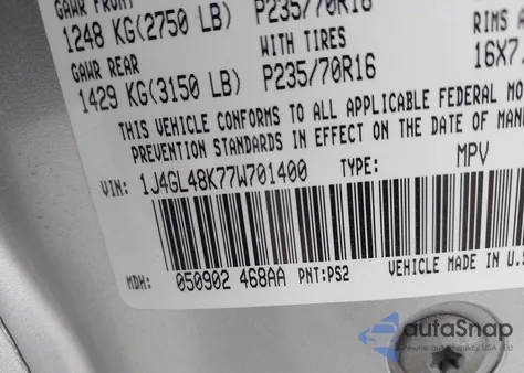 2007 Jeep Liberty Sport из США, поврежденный, VIN 1J4GL48K77W701400